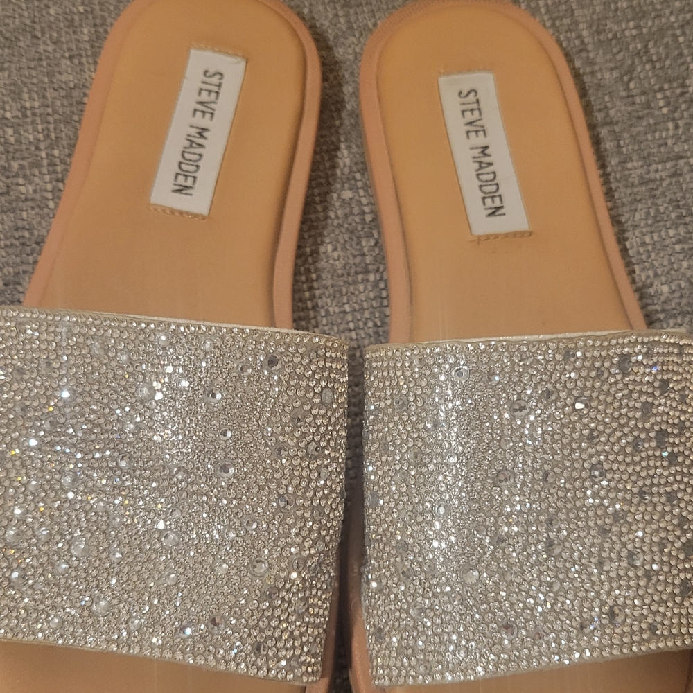 Steve Madden Silver Rhinestone Women's Slide Sandals - Picture 2 of 11